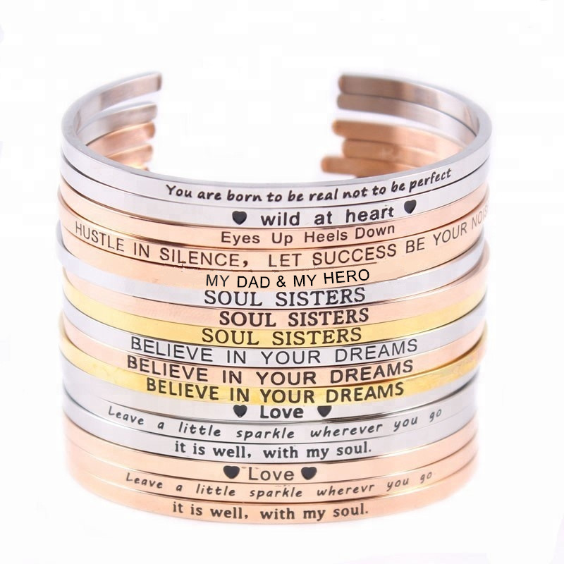 Customized quotes engraved motivation bracelet inspirational jewelry